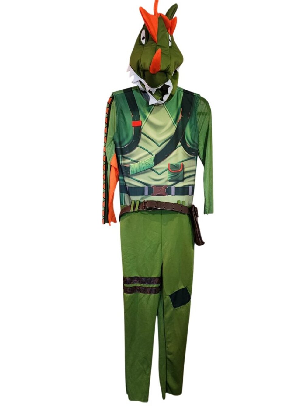 Fortnite Rex Costume Dinosaur Halloween Jumpsuit Headpiece Youth XL 14 - 16